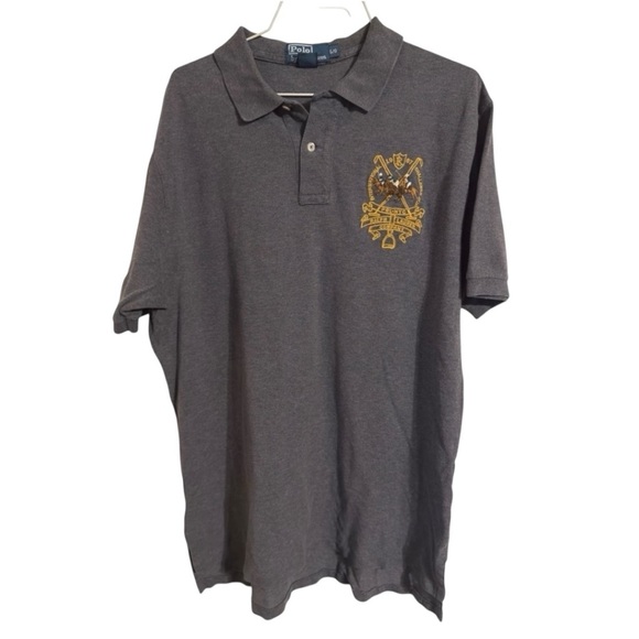 🌹POLO RALPH LAUREN GRAY CREST LOGO RL TRIPLE HORSE POLO - Picture 1 of 4
